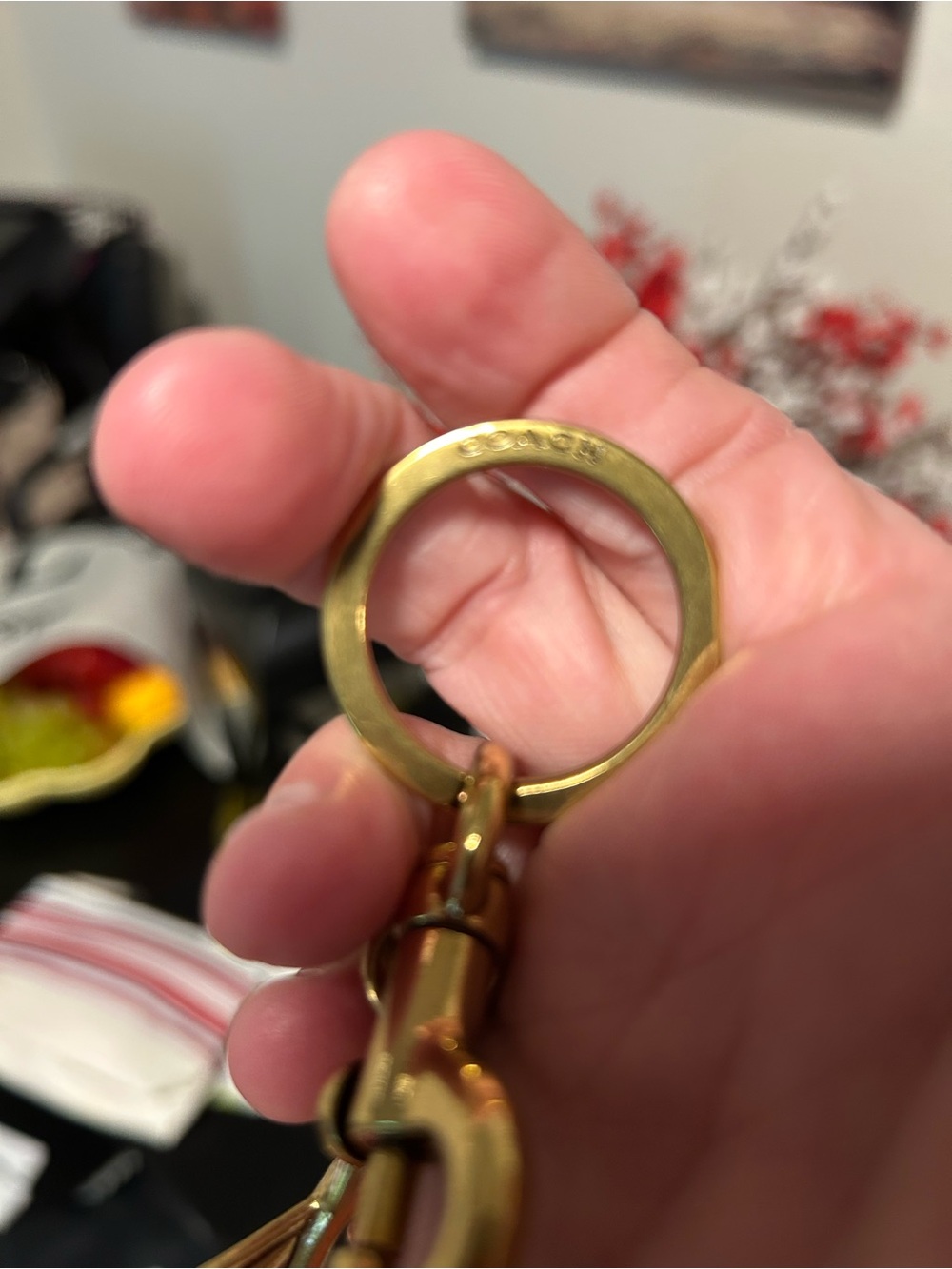 Coach❤️ Gold-Tone Cherry Keyring with Red Glitter Cherries - Picture 5 of 5